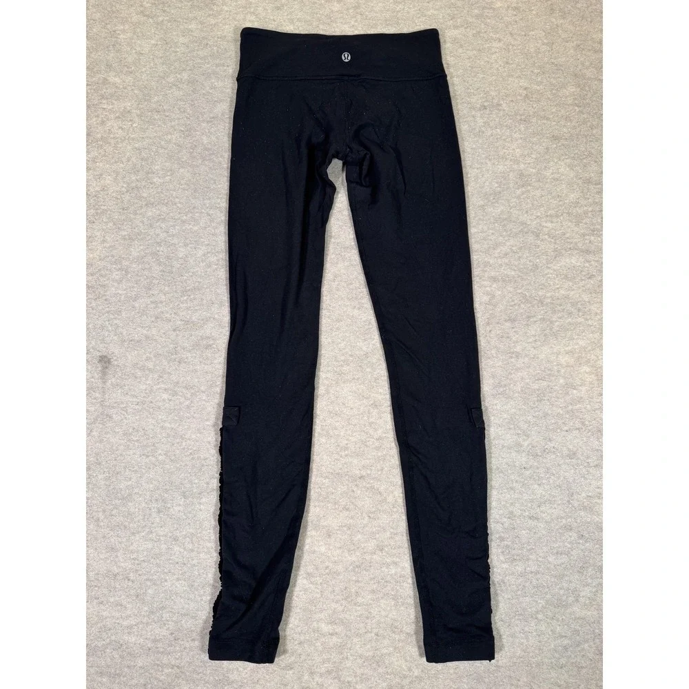 Lululemon Leggings‎ Womens 4 Black Mid Rise Ankle Ruffle Yoga Athletic Gym Pants